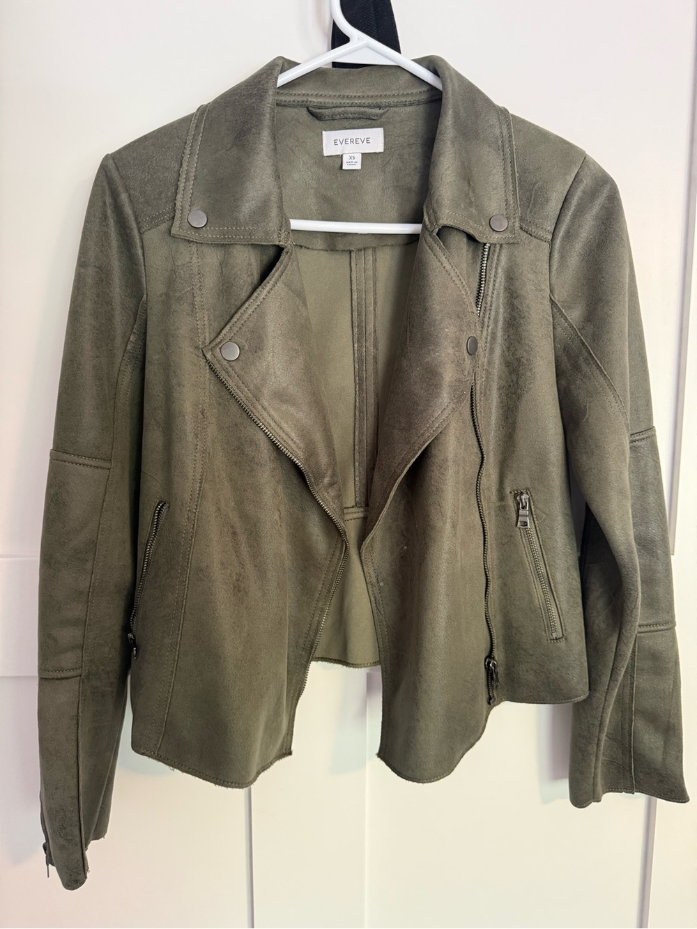 Evereve Olive Green Faux Suede Moto Jacket XS